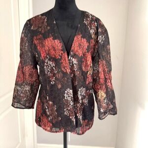 Vintage Alex Evenings Lace Jacket L Petite Dark Floral Sequin Blazer Sheer Fairy